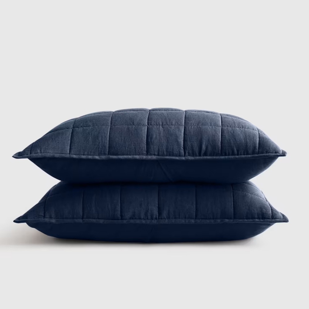 NWT QUINCE European Linen Box Quilted Sham Set King Navy 5592